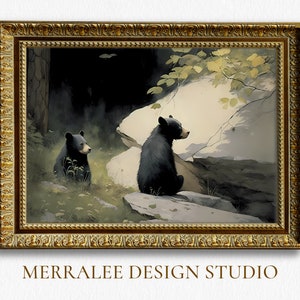 Bears in the Forest  Watercolor Painting Digital Art Print | Downloadable Art | Vintage Printable Art | Home Decor | Wall Art