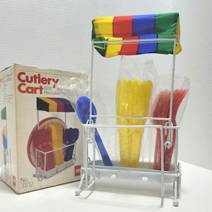 1984 Cutlery Cart Holder Picnic Party Table Basket Silverware Camping Vintage