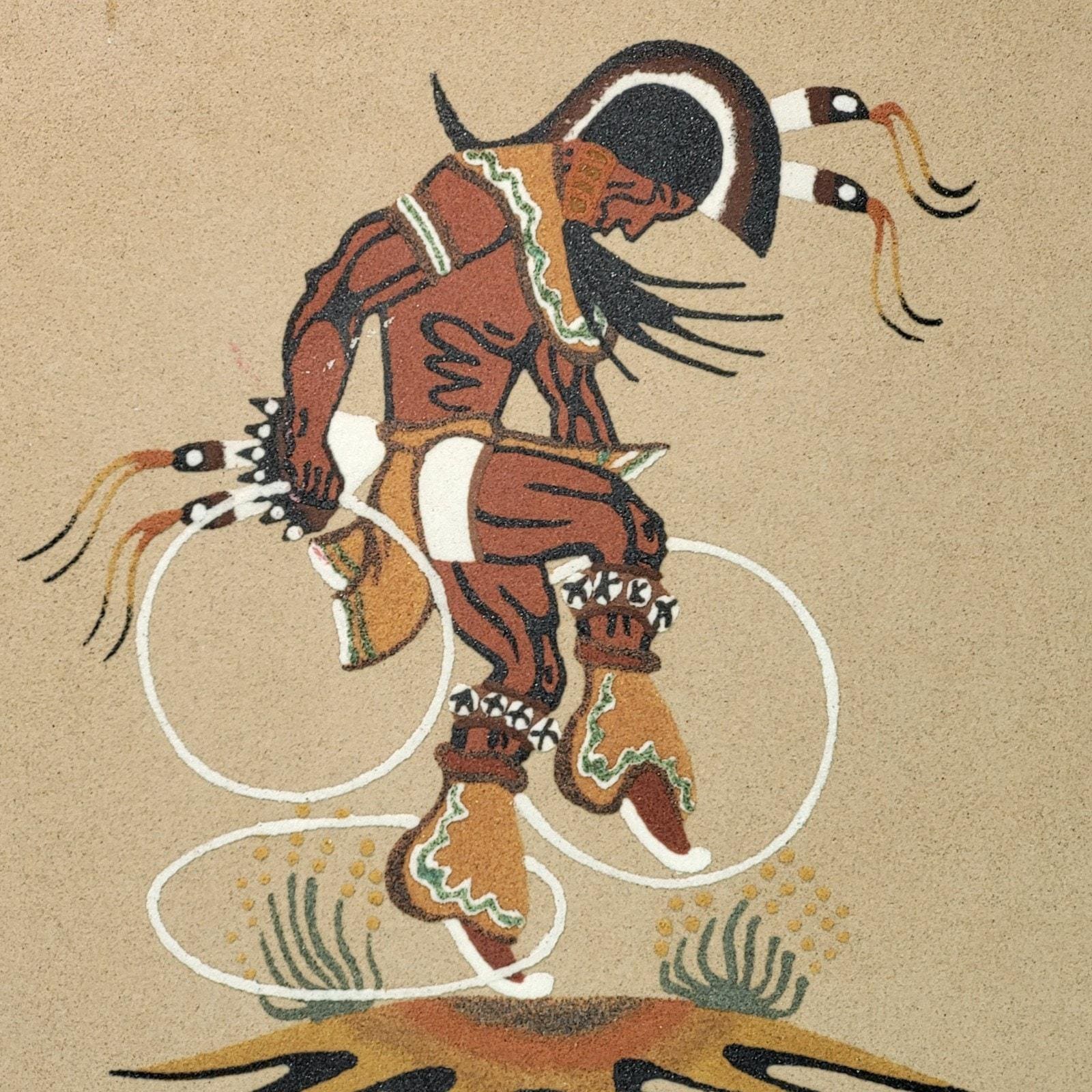 Native American Sand Art Hoop Dancer Navajo 12 X 12 Framed Signed by Watchman