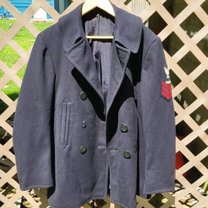 Navy Wool Double Breast Pea Coat Naval Clothing Depot Chief Petty Officer - READ