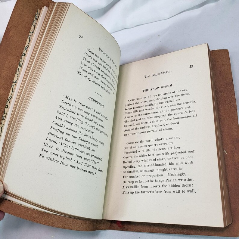 Ralph Waldo Emerson Poems Leather Hand Drawn Cover Hurst & Company 1908 image 5