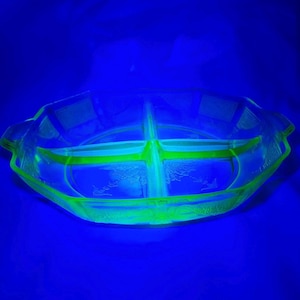 Hocking Green Uran Princess Depression Glass Divided 4-teilige Relish Candy Dish