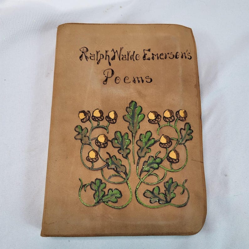 Ralph Waldo Emerson Poems Leather Hand Drawn Cover Hurst & Company 1908 image 1