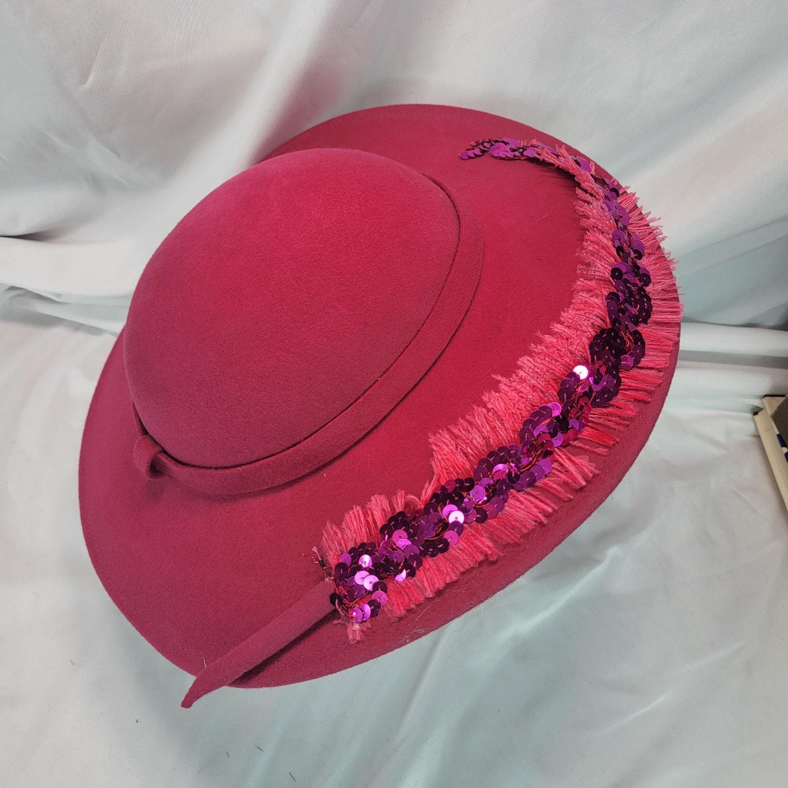 Vintage Bellini NY Doeskin Wool Felt Wide Brim Hat Pink 
