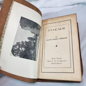 Ralph Waldo Emerson Poems Leather Hand Drawn Cover Hurst & Company 1908 image 3