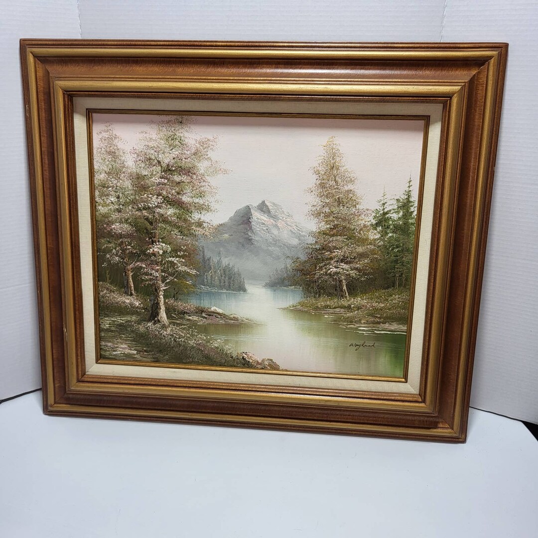 Original Oil on Canvas Painting Mountain River Winding Through Woodland ...