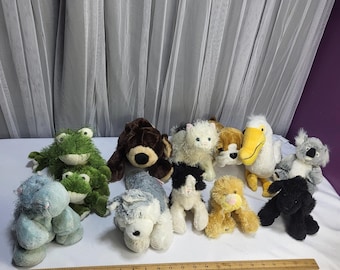 GANZ Webkinz Lot of 12 Stuffed Plush Animals Dog Cat Frog Hippo Pelican No Codes