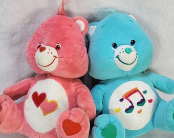 Care Bears Plush Lot 2 Love A Lot Bear Harmony Bear 13 Inch Vintage