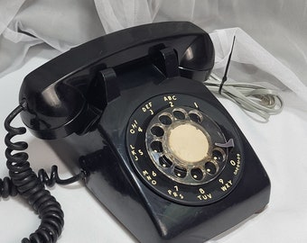 Stromberg Carlson Rotary Dial Black Desk Phone Bell System 500 1960s Vintage MCM