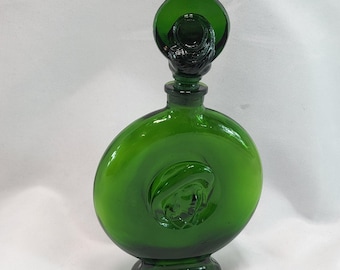 Antique Perfume Bottle With Stopper Green Glass Female Relief Made In France