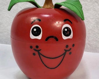 Fisher Price Happy Apple Chime Vintage Toy Red Apple 432 Musical Rattle 1970s