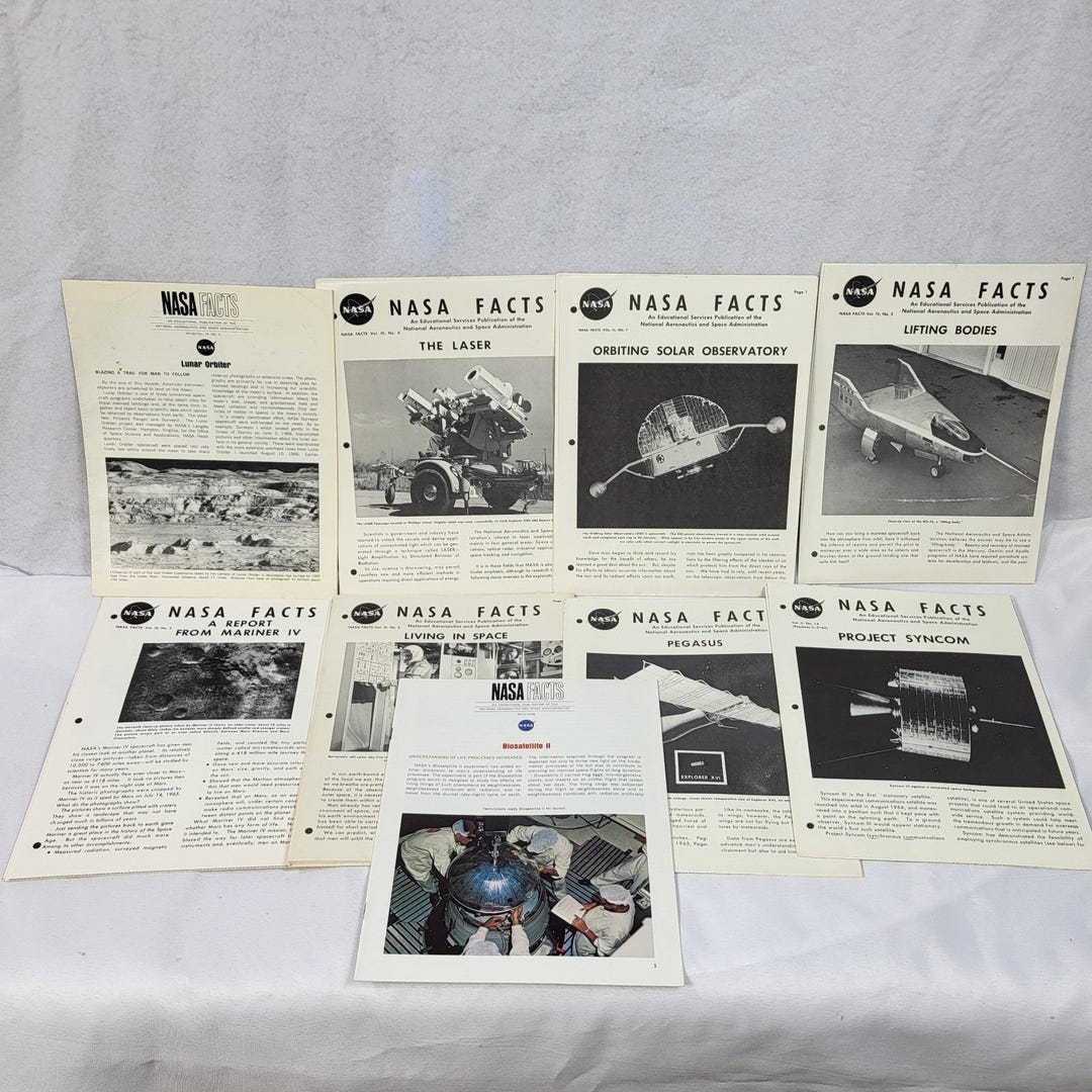 VTG NASA Facts Space Program Educational Sheets Lot of 9 Mariner Syncom ...