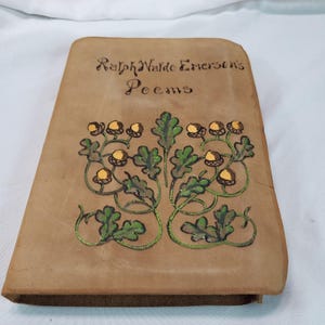 Ralph Waldo Emerson Poems Leather Hand Drawn Cover Hurst & Company 1908 image 2