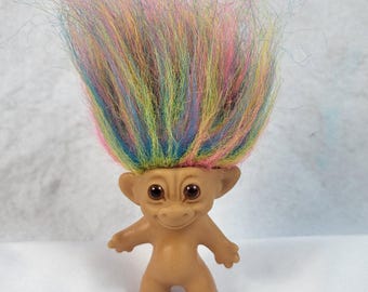 Vintage Wishnik Uneeda Troll Doll 3" Good Luck Rainbow Retro Gnome 2 Horseshoes