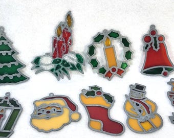 Vintage Christmas Suncatchers Lot 9 Holiday Tree Santa Candle Wreath 1980s Decor