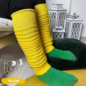 Cozy Yellow Knit Leg Warmers for Women, Stretchy and Soft Ribbed Leg Warmers, Stylish Dance or Yoga Accessory, Winter Warmth Leg Warmers