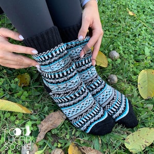 Nordic Wool Socks for Women, Cozy Warm Stocking, Multicolor Winter Socks, Vintage Scandinavian Socks, Christmas Gift, Black Nordic Socks