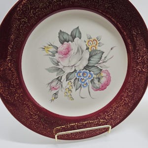 2 Quaker by Salem Burgundy and Gold rimmed plates