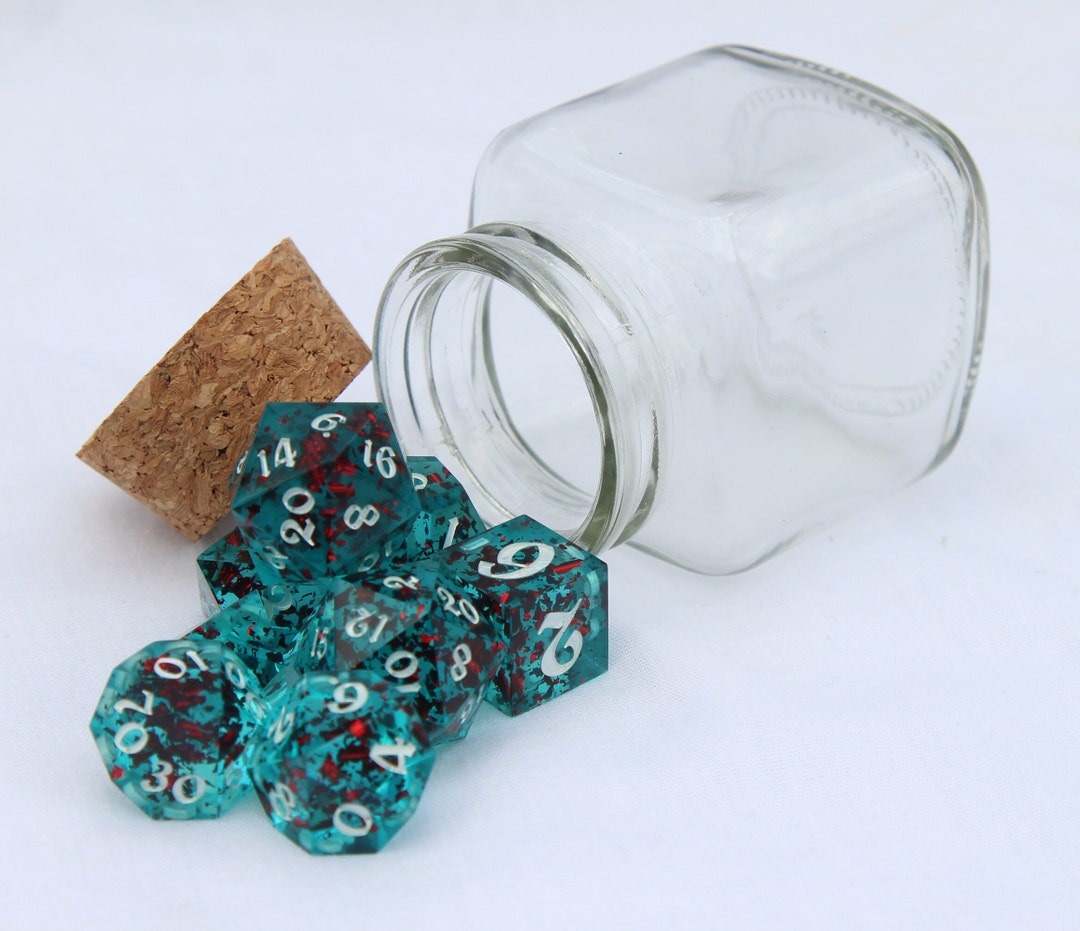 Frozen Ember 8 Piece Handmade Sharp Edge Dnd Dice Set Blue / Red Dice