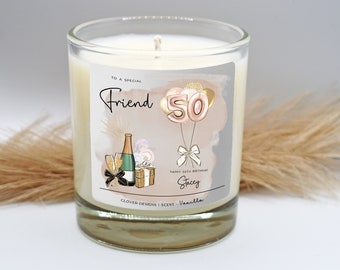 50th Birthday Gift For Her | Candle Gift | Soy Scented Candle | Peconalised Candle | Happy Birthday Candle | Fifty Fiftieth