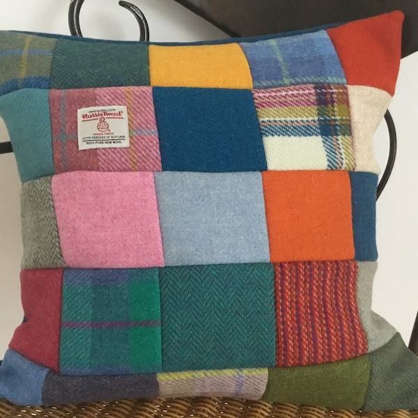 Die Farbenpracht von original Harris Tweed,handgefertigte Patchwork-Kissenhülle