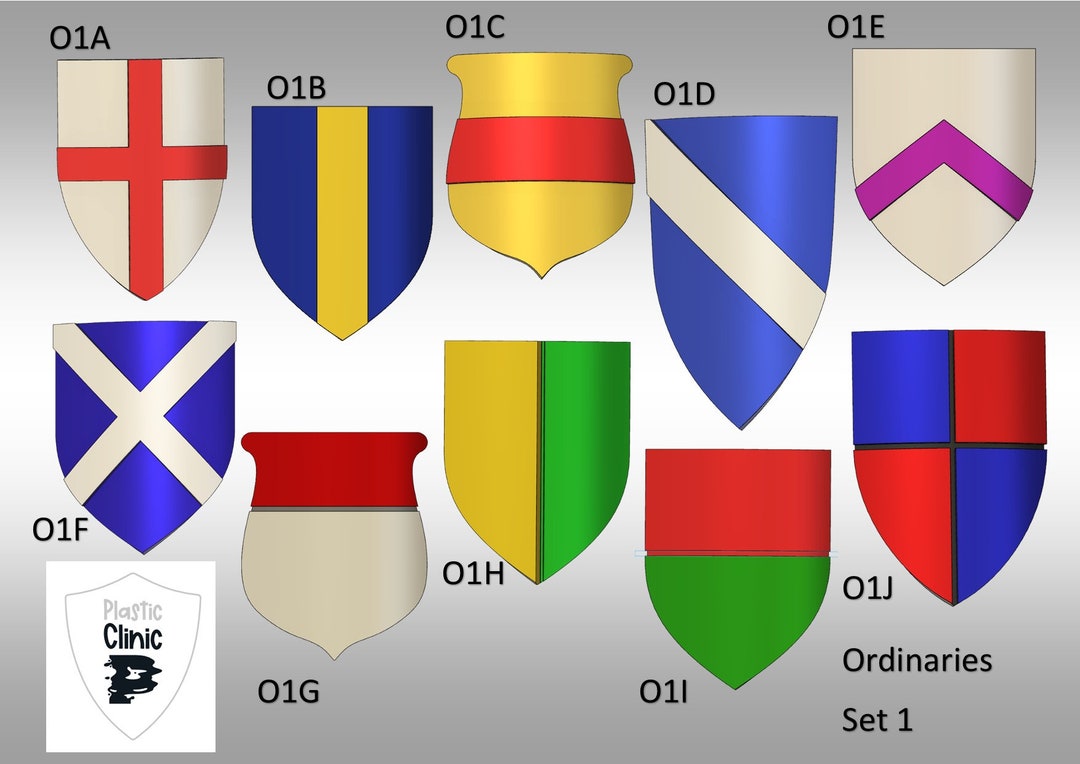 Classic Heater/kite Shields Ordinaries and Divisions set 1 Pack of 10