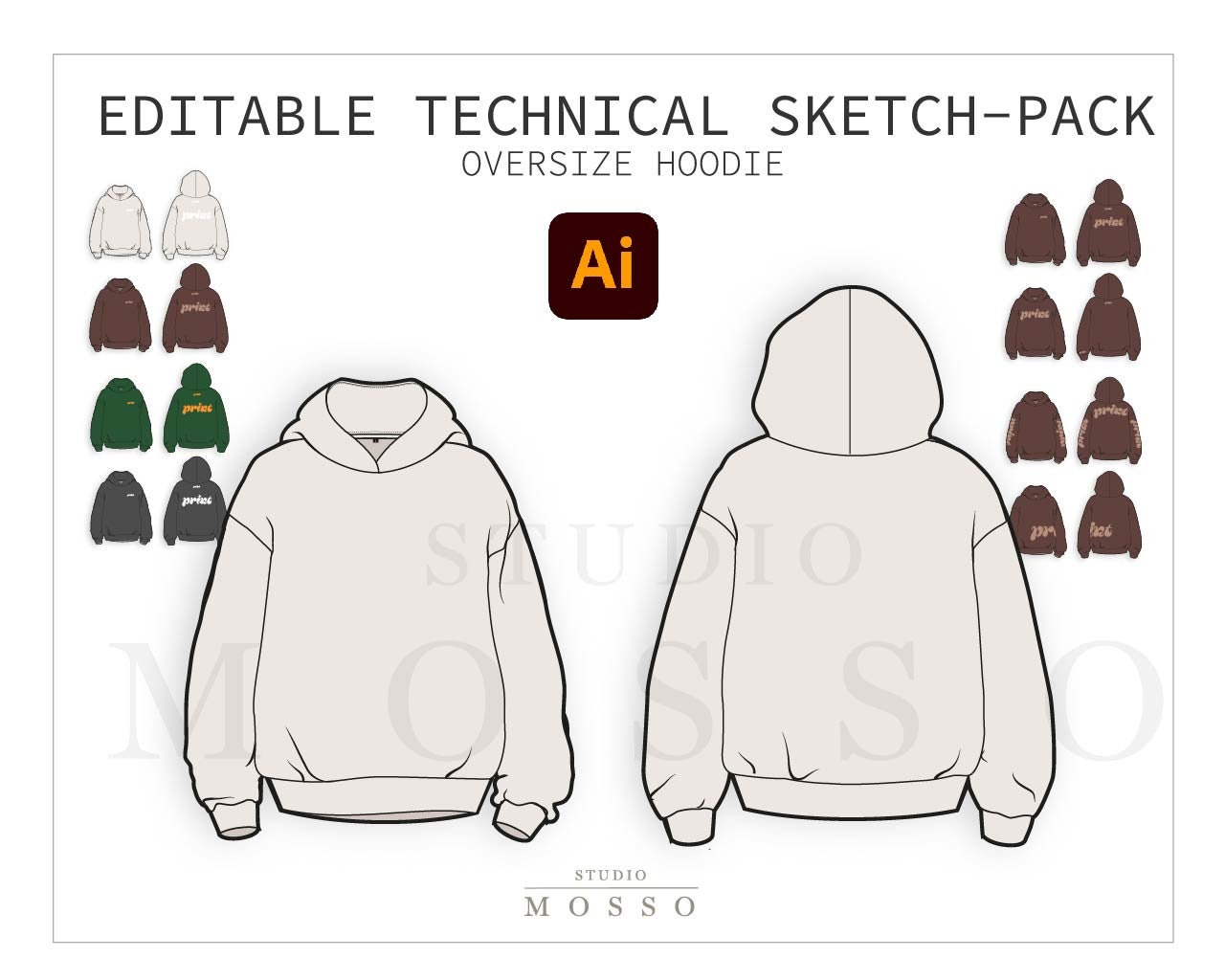 Hoodie flat sketch for kids hooded sweatshirt technical drawing  wall  stickers model isolated graphic  myloviewcom
