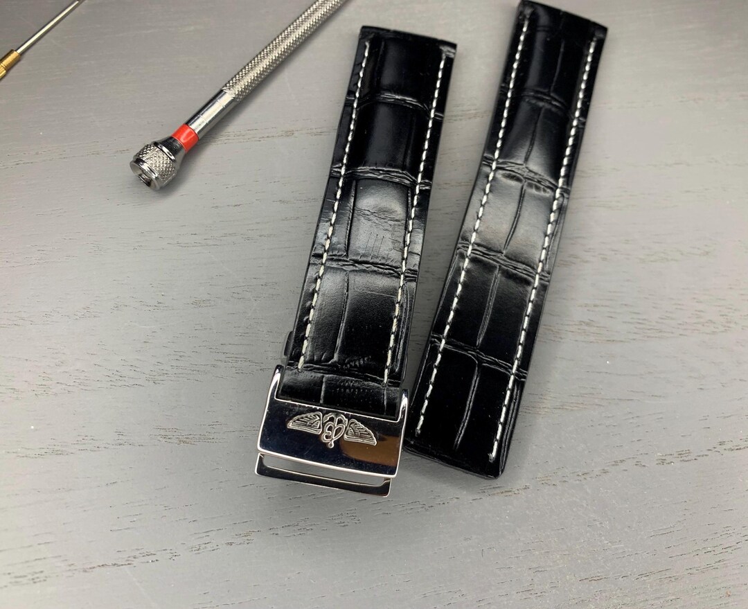 Breitling Navitimer Avenger Watch Strap, Black Leather Band 22mm/24mm ...