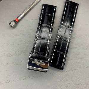 Breitling Navitimer Avenger Uhrenarmband, Schwarzes Lederband 22mm/24mm