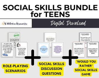 Social Skills Bundle for Teens, Role-Playing, Discussion Questions, Flashcard games