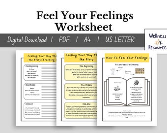 Può includere: Un foglio di lavoro stampabile per aiutare i bambini a comprendere e gestire le proprie emozioni. Il foglio di lavoro è diviso in tre sezioni: "Feeling Your Way Through the Story: Tracking", "Feeling Your Way Through the Story" e "How to Feel Your Feelings". Il foglio di lavoro è progettato per aiutare i bambini a identificare ed esprimere le proprie emozioni in modo sano.