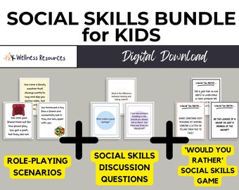 Social Fertigkeits Bündel FÜR KINDER, Rollenspielszenarien, Karteikarten, Diskussionsfragen