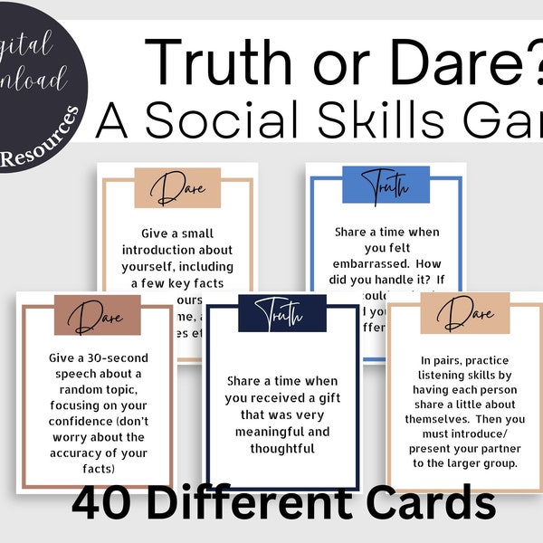 Social Skills Game for Kids Teens Truth Or Dare cards