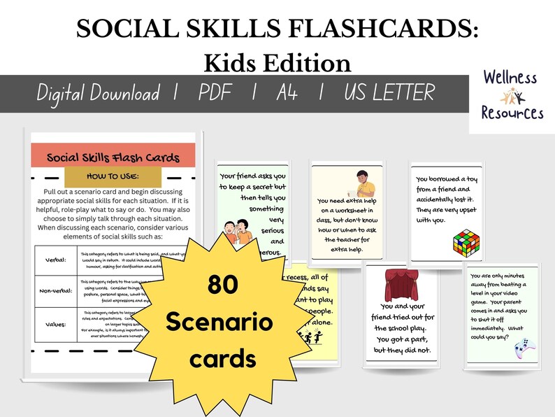 Social Skills Flashcards Role Play Scenarios for Kids Etsy