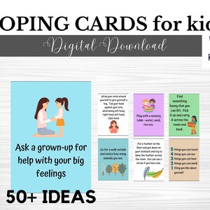 Coping Skills Cards for Kids, Anxiety Depression tools, Printable Flashcards