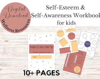 May include: A digital download workbook for kids to help them build self-esteem and self-awareness. The cover features a colorful design with confetti and the text "THERE IS ONLY ONE ME! Self-Esteem Workbook for Kids".
