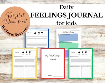 Feelings Journal for Kids, Daily prompts for reflection,  Mental health printable