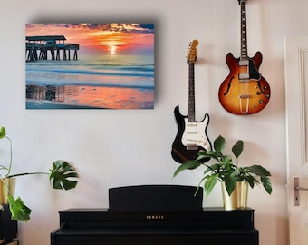 Tybee Island Pier Sunrise Photo Print, Coastal Wall Art
