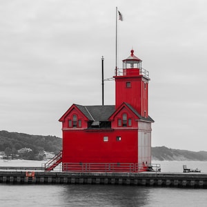 Big Red Lighthouse - Holland, MI: Paper, Canvas, Metal, Acrylic Photo Print, Landscape Wall Décor, Large Wall Art, Nature Modern Wall Décor