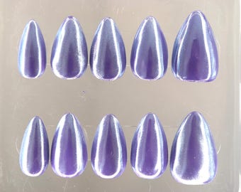 Purple Chrome Press On Nails: Shimmer Hand Painted Reusable Nails