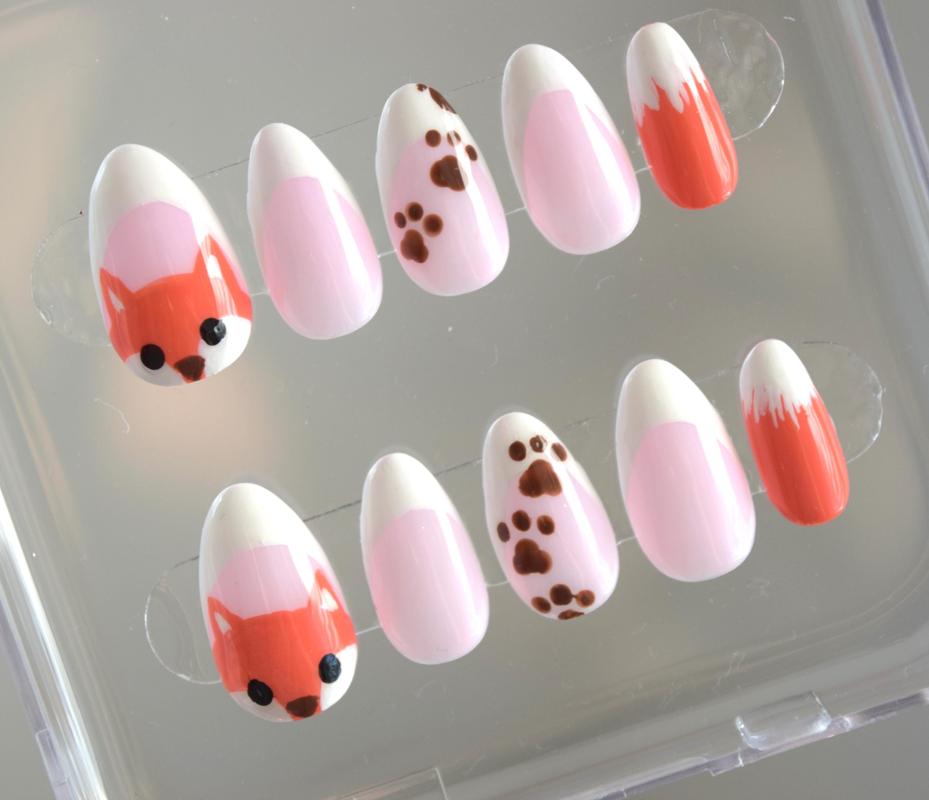 Fox Press on Nails: Paw Print French Tip Nail Set - Etsy