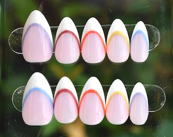 Colorful French Tip Press On Nails: Handmade Spring Set