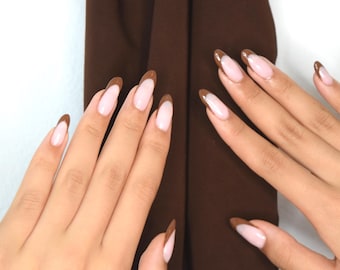 Handmade Brown French Tip Press On Nails