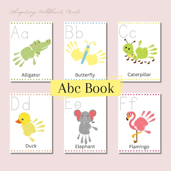ABC Alphabet Handprint Craft Art Phonic Book, Premier livre ABC imprimable, Livre de traçage de l’alphabet de l’enseignant, activité d’apprentissage en classe, livre ABC