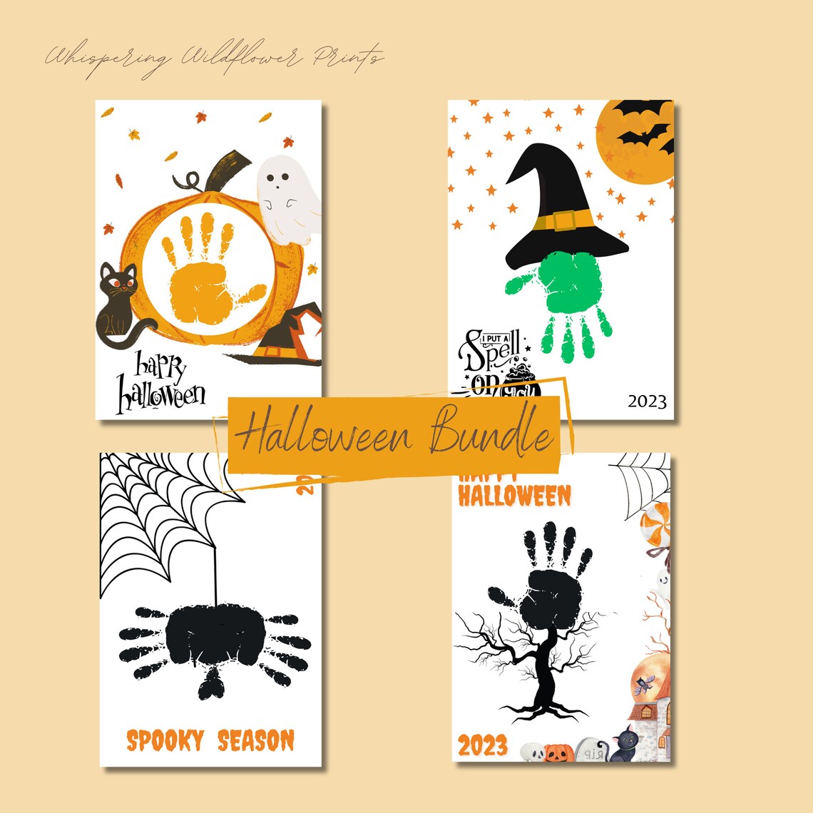 Halloween Handprint Craft Art, Printable Halloween Keepsake Craft