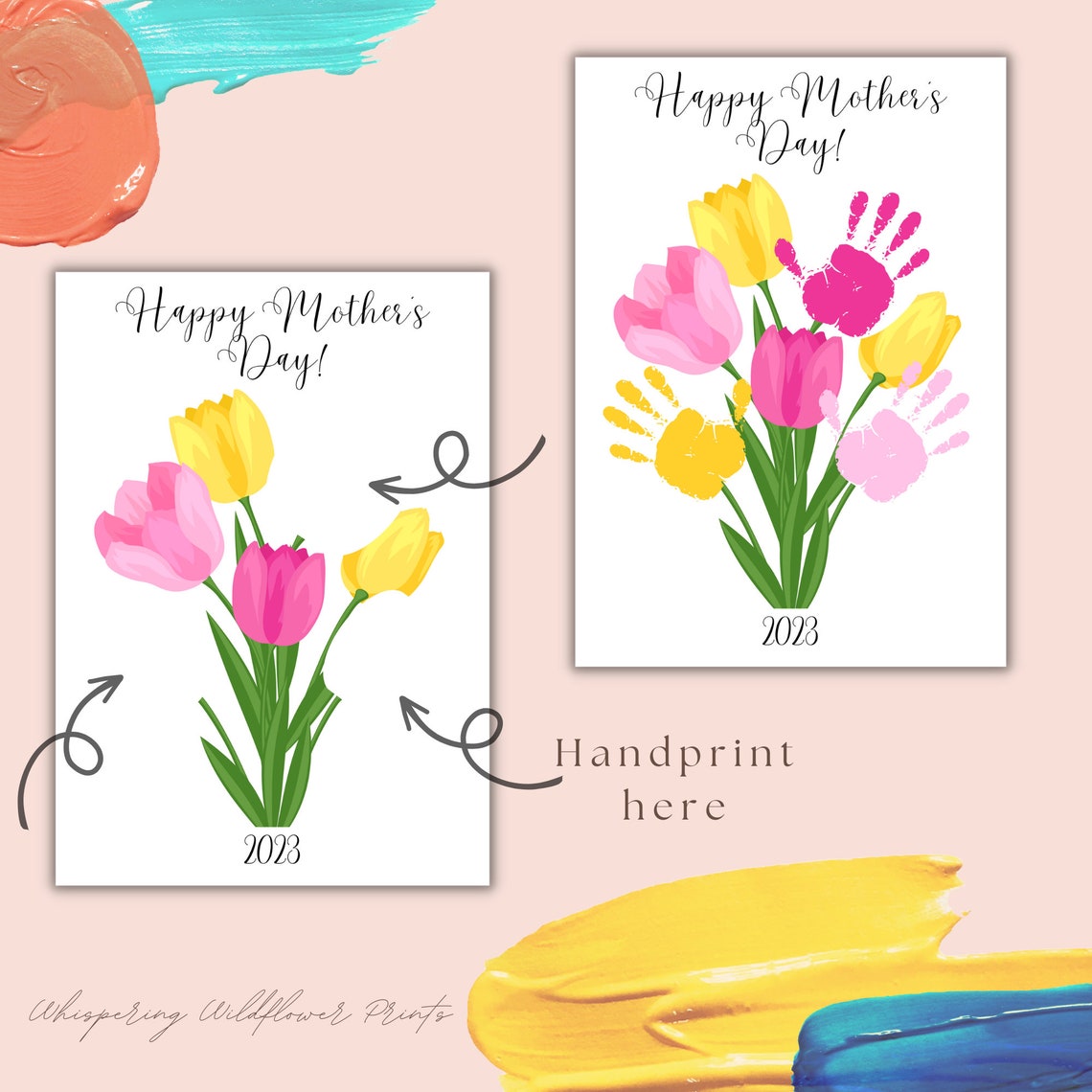 Tulip Flower Handprint Craft Art Printable Mother's Day Etsy