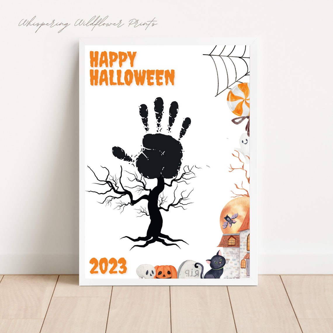 Halloween Handprint Craft Art, Printable Halloween Keepsake Craft