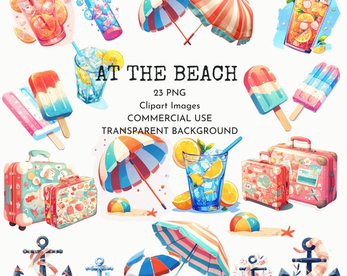 Featured listing image: Summer clipart Bundle, Family clipart, whimsical clipart, water clipart, vacation clipart, cruise vacation clipart, download PNG, watercolor