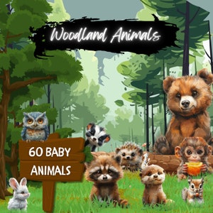 Baby Animal Mega bundle Clipart, Woodland Creatures PNG, Forest Animal Graphics, Nursery Decor Clipart, Commercial Use Graphics, Watercolor