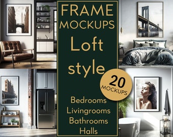 20 Frame Mockup Bundle, Loft style Wall Art Mockups Package, Home Interior Mockup, Bedroom, Livingroom, Kitchen Poster Mockup, Picture Mock